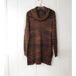 Cb Brown Variegated Textured Knit Cowl Neck Pullover Tunic Sweater Dress